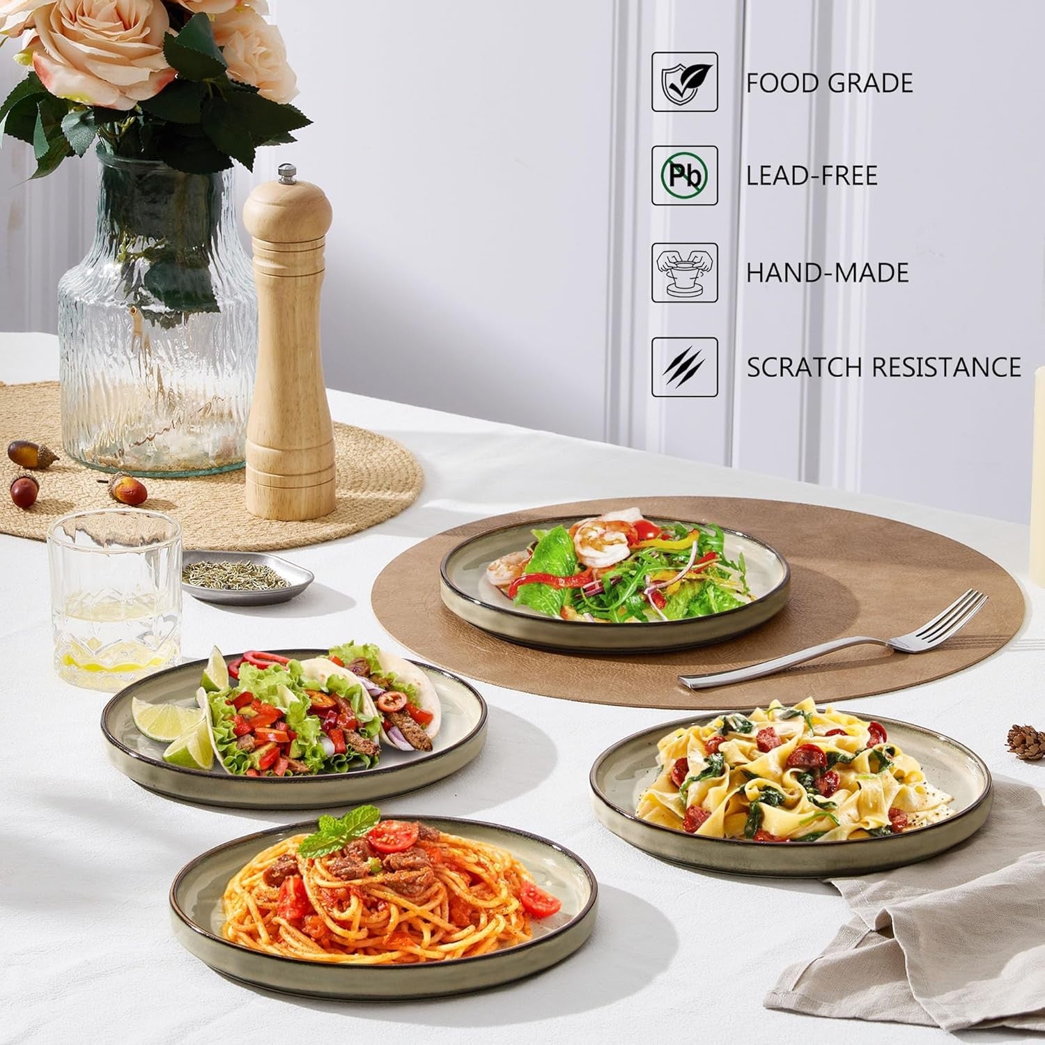 7.9in Ceramic Dessert Plates Set of 6 Scratch Resistant Microwave Safe