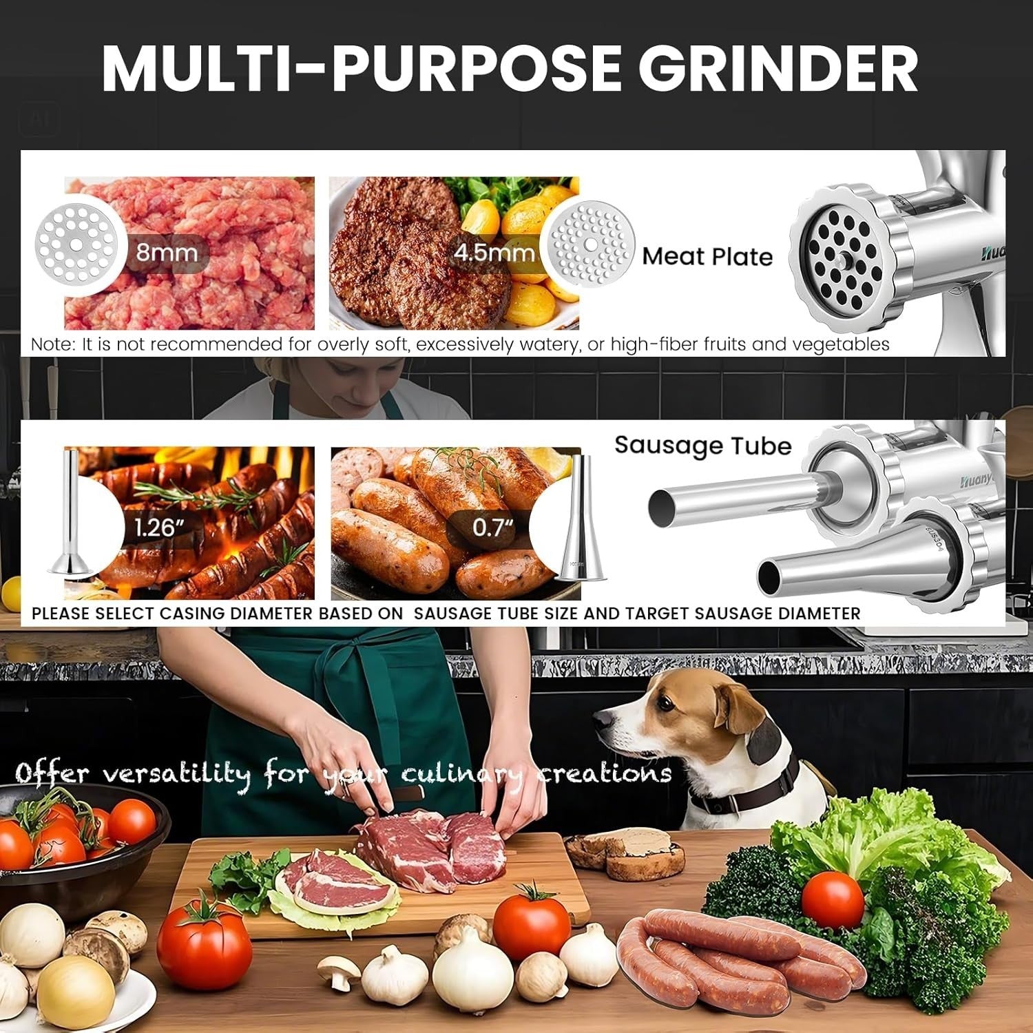 Manual Meat Grinder Sausage Stuffer Stainless Steel Mincer 2 Plates