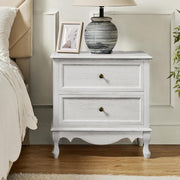 White Wooden Bedside Table with Drawers – Compact French Country Nightstand