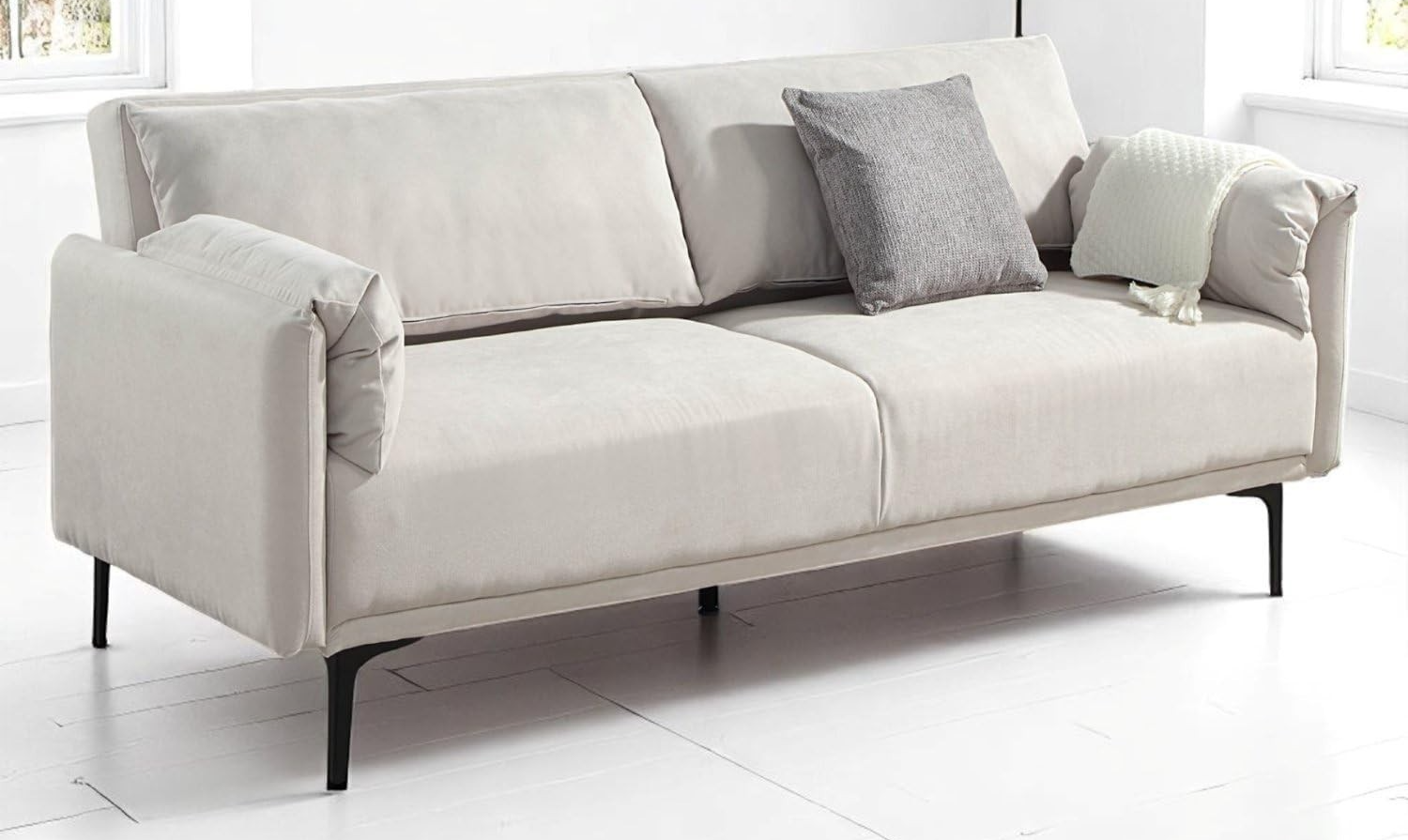 Luxury 3 Seater Sofa Bed Click Clack Natural Fabric Modern Minimalist