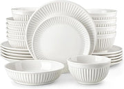 24 Piece White Dinner Set for 6 Embossed Porcelain Plates Bowls Elegant