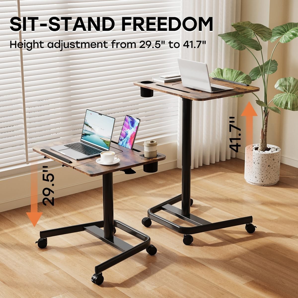 Rolling Standing Laptop Desk Height Adjustable with Wheels Sofa Workstation