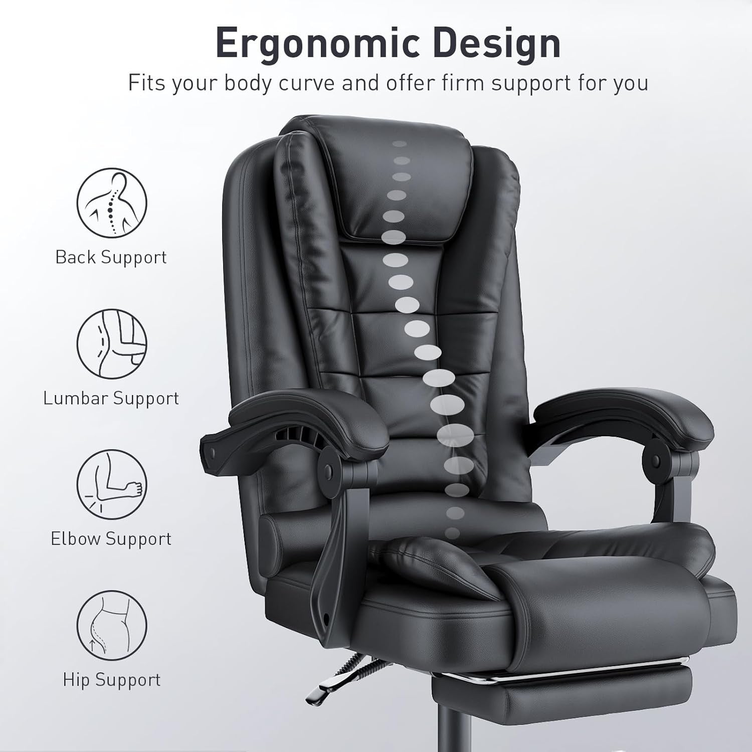 Executive Office Chair High Back PU Leather Recliner Footrest