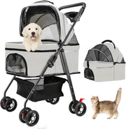 Pet Stroller 4 Wheel Foldable Pushchair for Small Dogs Cats up to 15kg