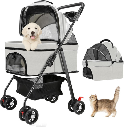 Pet Stroller 4 Wheel Foldable Pushchair for Small Dogs Cats up to 15kg