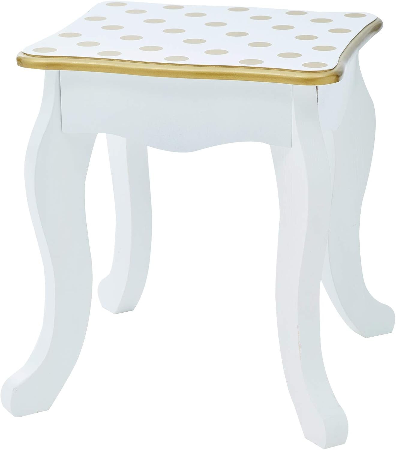 Kids Vanity Table Set with Light Mirror White Gold – Wooden Makeup Desk