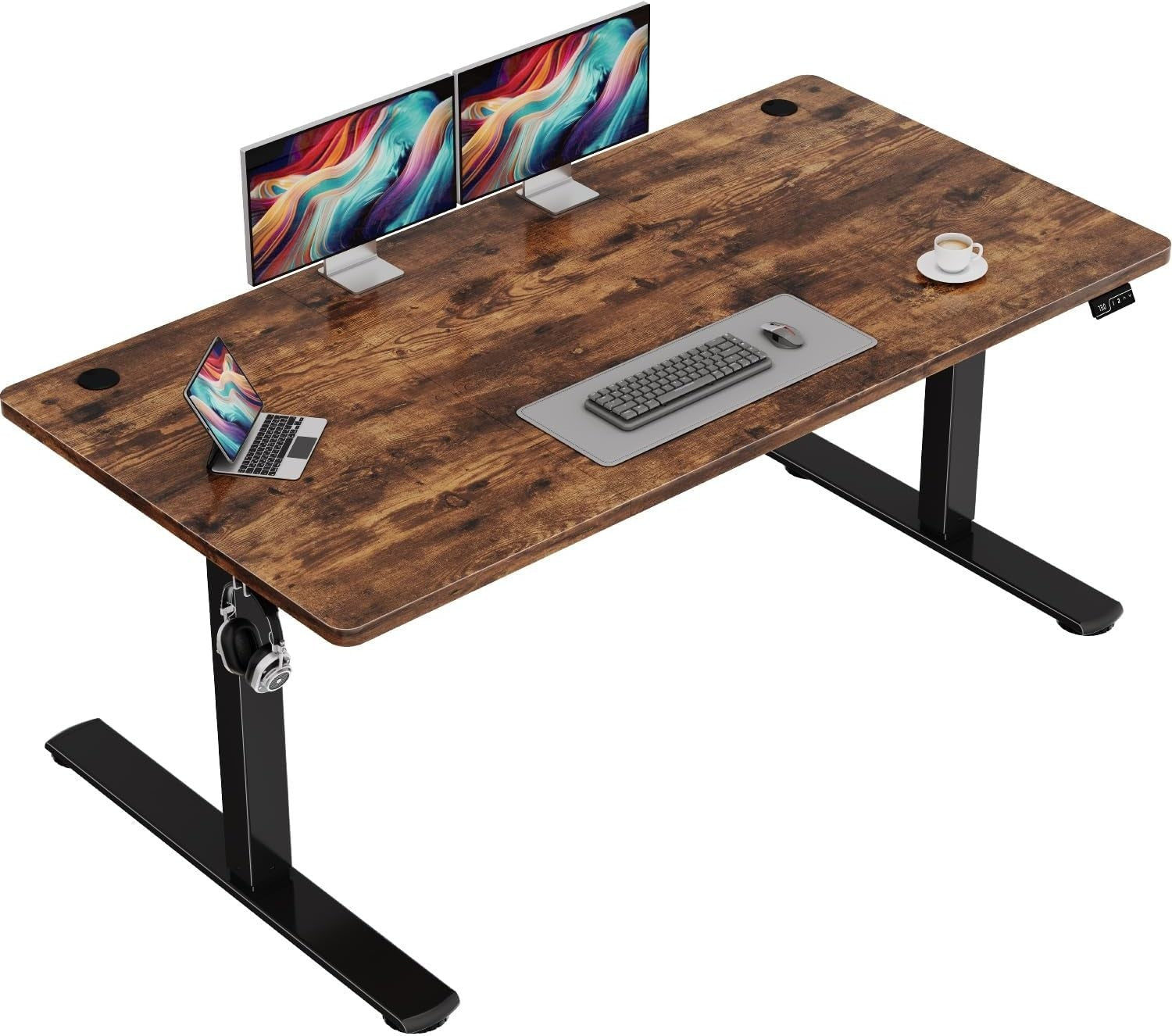 Rustic Brown Electric Standing Desk 140x60cm Adjustable Home Office Table