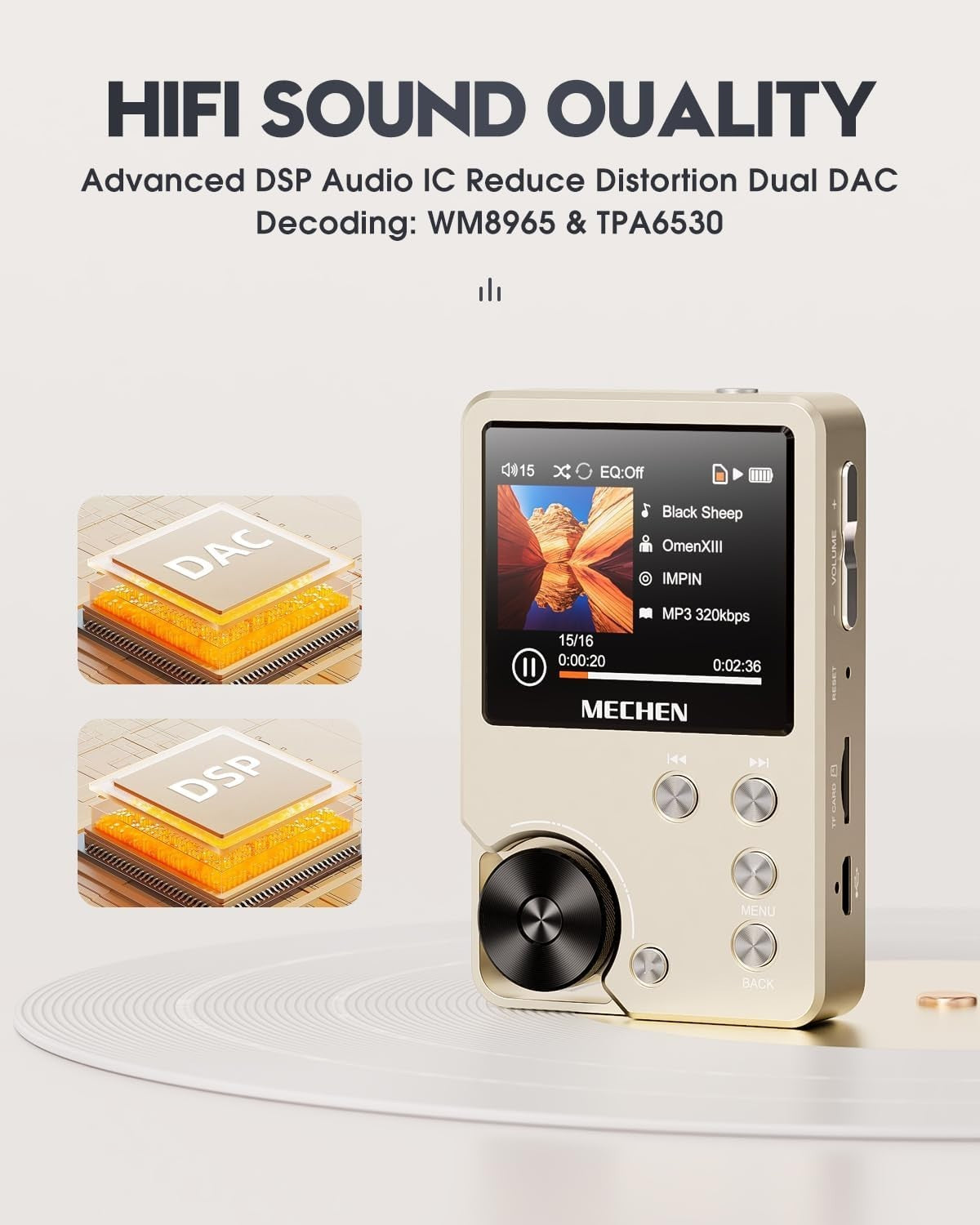 HiFi Lossless Audio Player 64GB DSD DAC Portable MP3 Music Player 256GB Gold