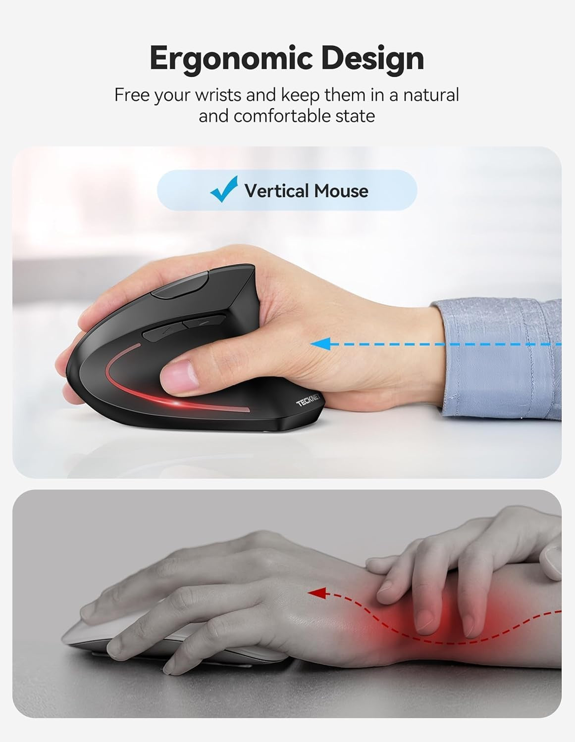 Ergonomic Vertical Mouse Bluetooth Rechargeable 4800 DPI