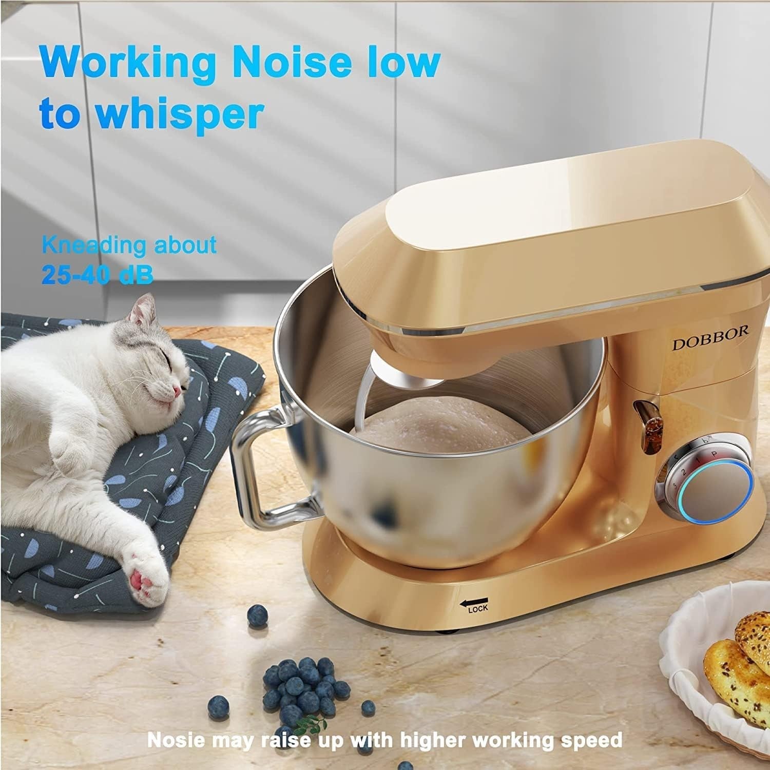 Electric Stand Mixer 8.5L 1500W 6-Speed Dough Blender Gold
