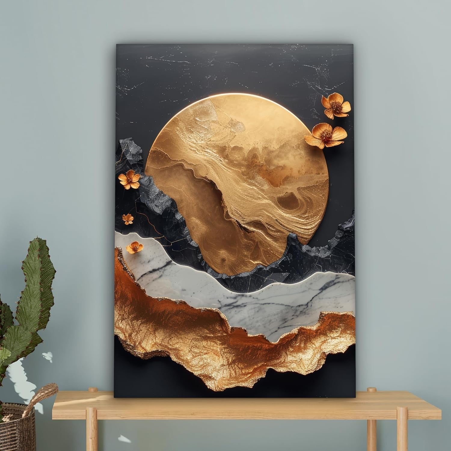 Gold Abstract Canvas Wall Art 40x60cm Modern Black Framed Decor
