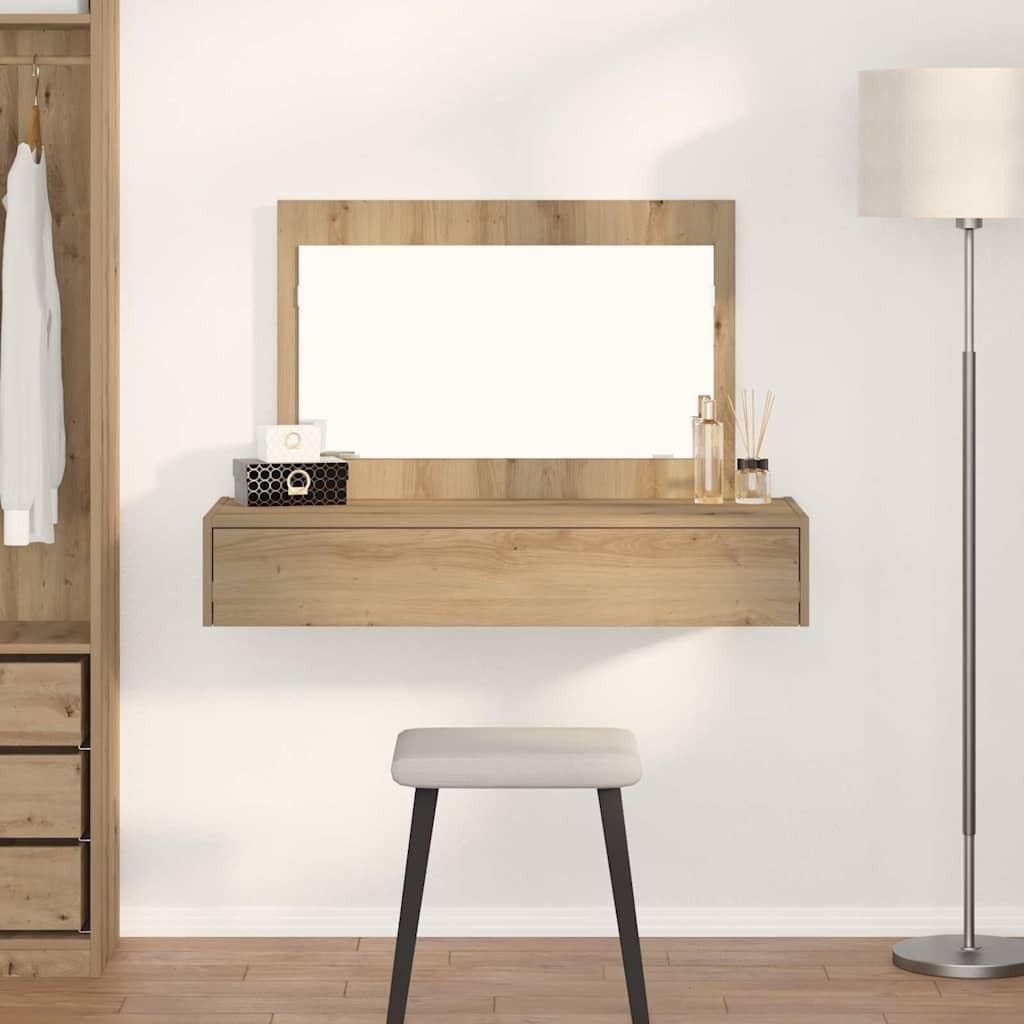 Modern Artisan Oak Vanity Desk Dressing Table Makeup Organiser 100cm Wide