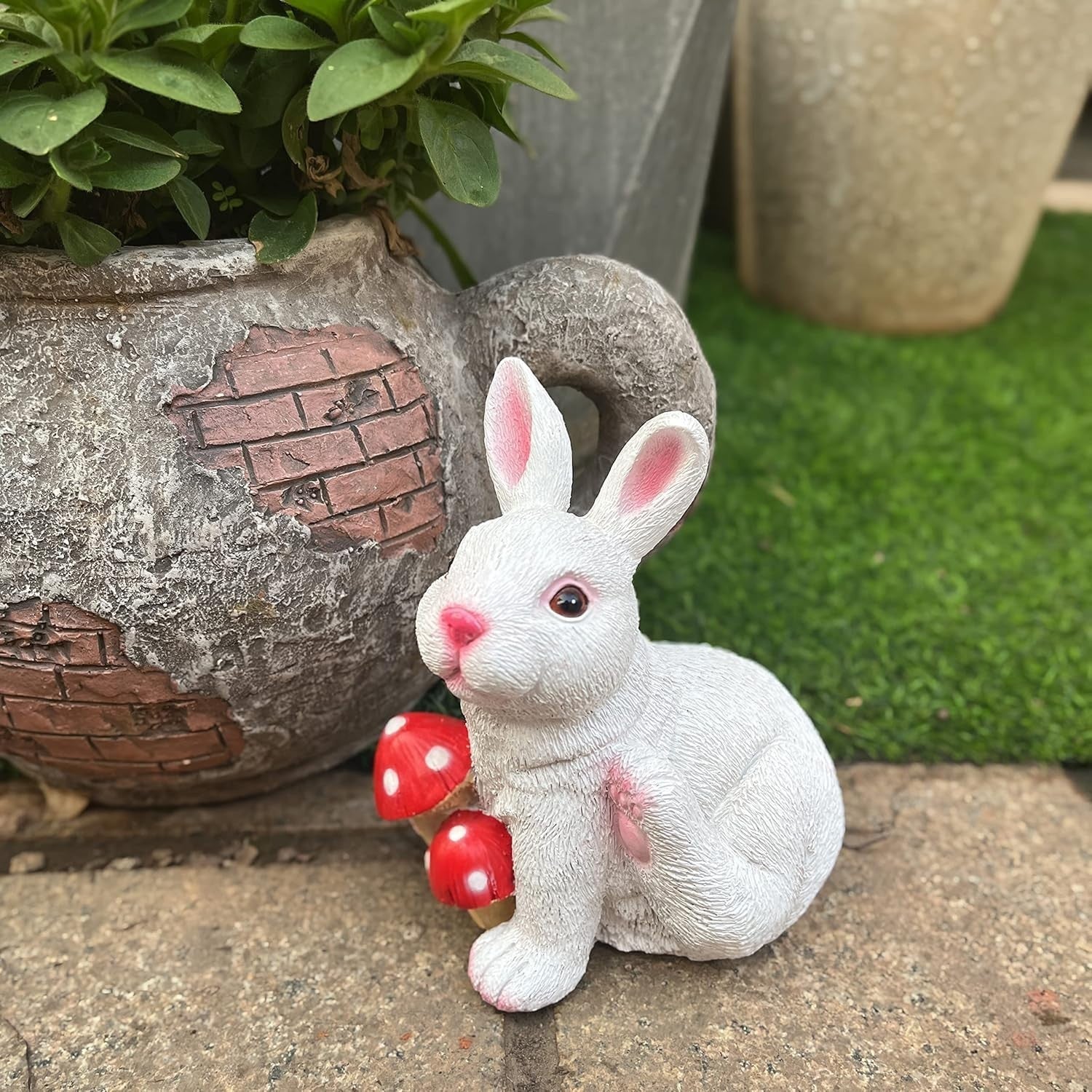 Set of 2 White Rabbit Garden Ornaments • Resin Outdoor Figurines