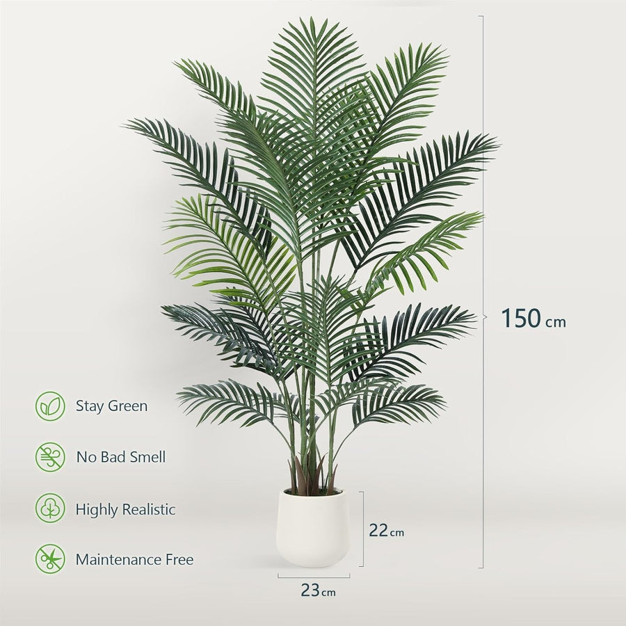 150cm Artificial Palm Tree in White Pot Tall Faux Green Indoor Home Decor