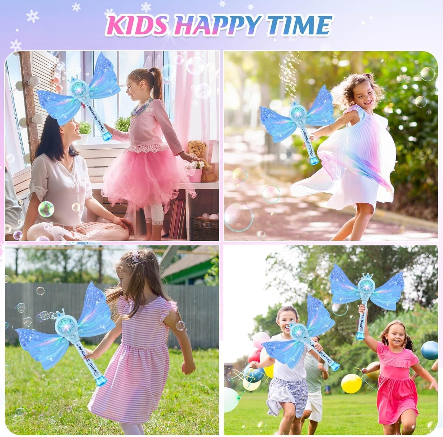 Kids Bubble Wand Light Music Fairy Princess Toy Blue
