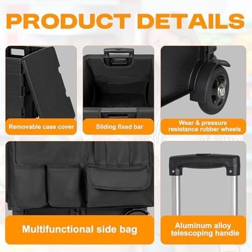 50L Folding Trolley Box Cart Heavy Duty Storage Crate Telescopic Handle
