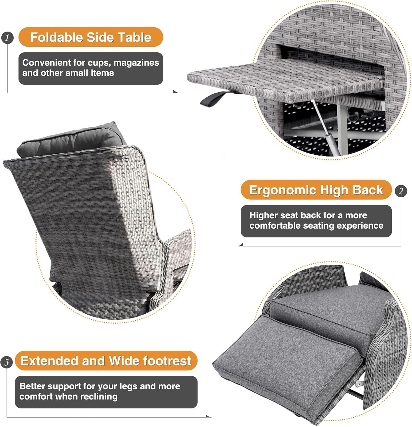 Rattan Reclining Garden Chair w/ Cushions & Flip Table – Sun Lounger Seat
