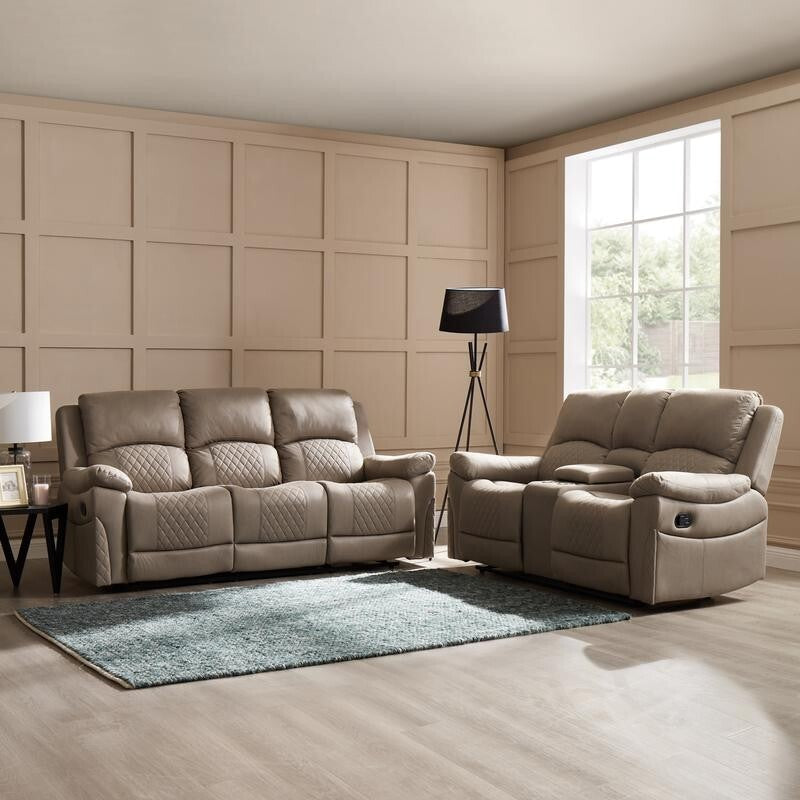 3 Seater Manual Recliner Sofa Light Brown Air Leather Padded Lounger