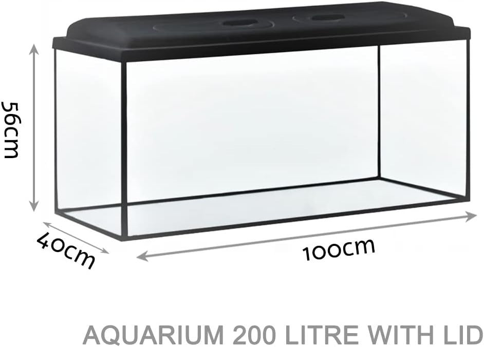 200L Glass Aquarium Fish Tank With LED Lid Large Tropical Tank