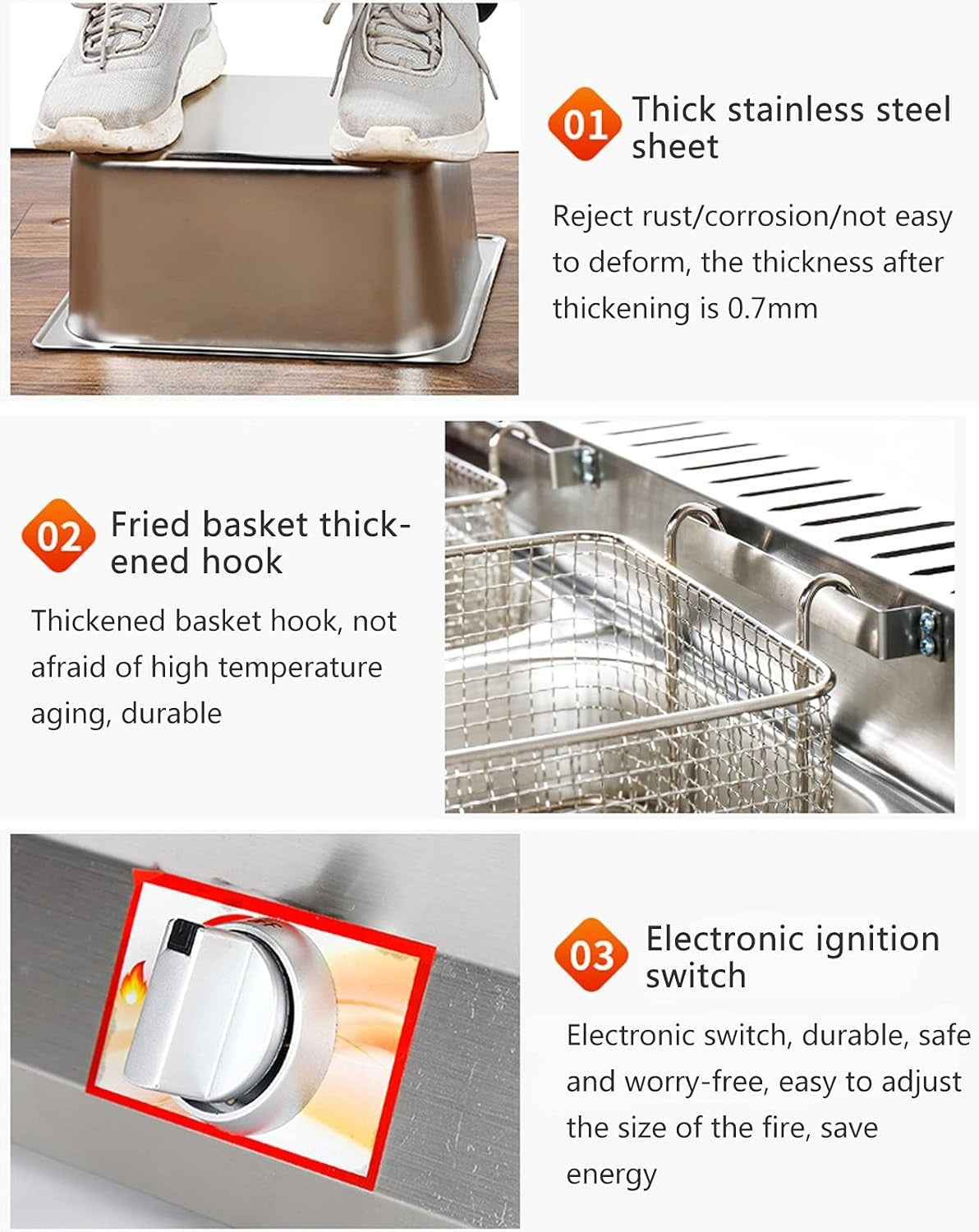 8L LPG Gas Deep Fryer Stainless Steel Countertop Adjustable Heat