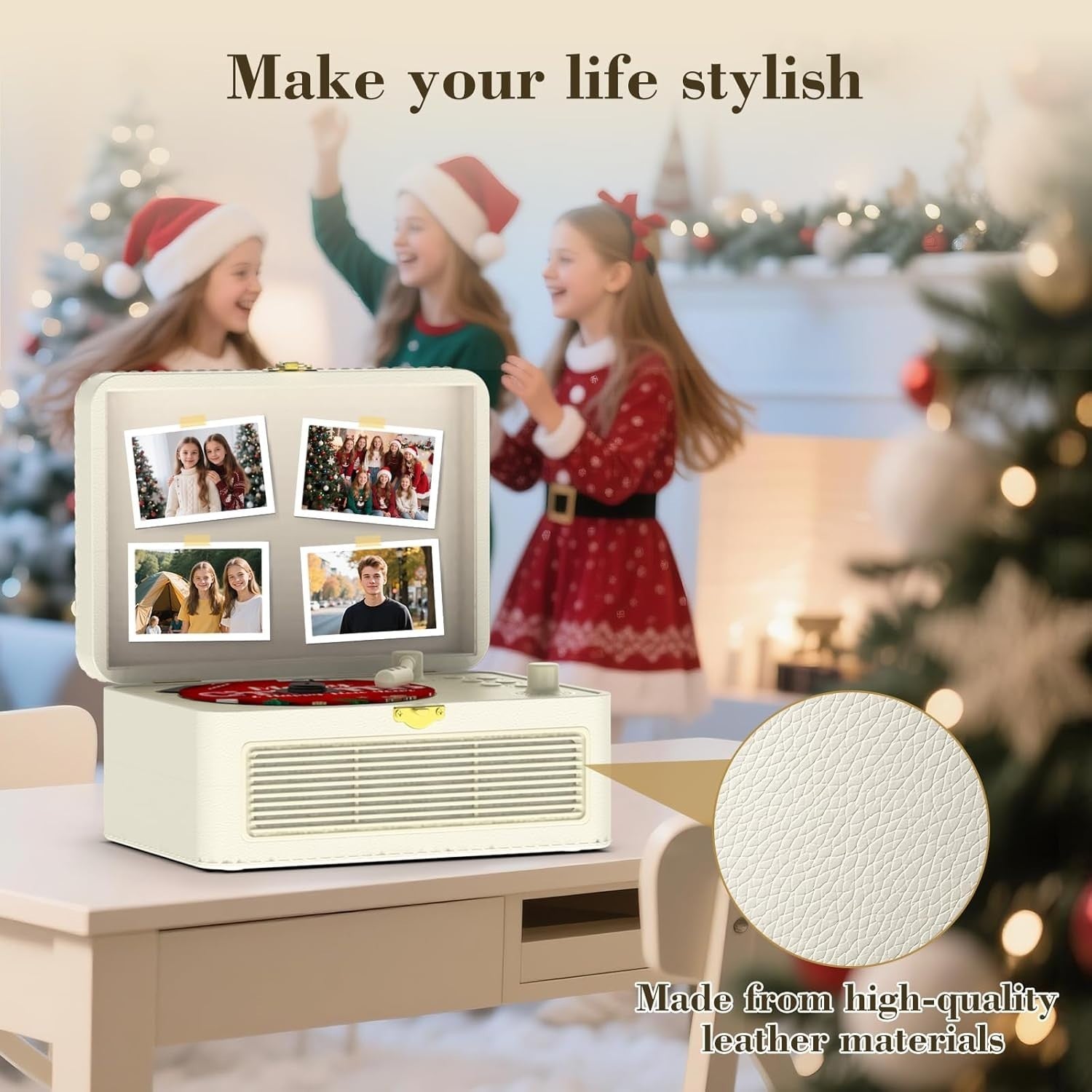 Retro Bluetooth CD Player FM Radio USB AUX HiFi Speakers White PU