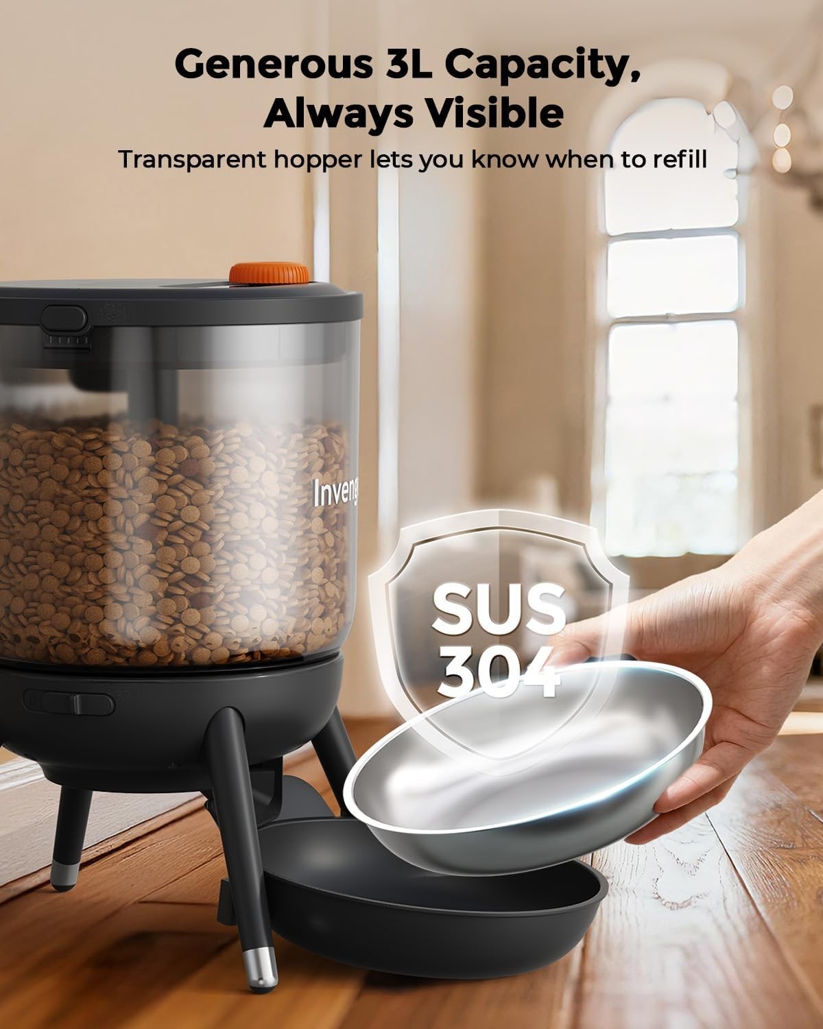 Timed Automatic Pet Feeder 3L Food Dispenser Dual Power Control