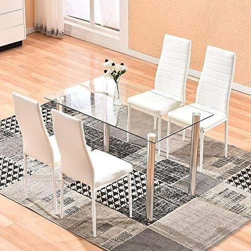 Clear Glass Dining Table 120x60cm Rectangular Tempered Steel Legs for 4-6