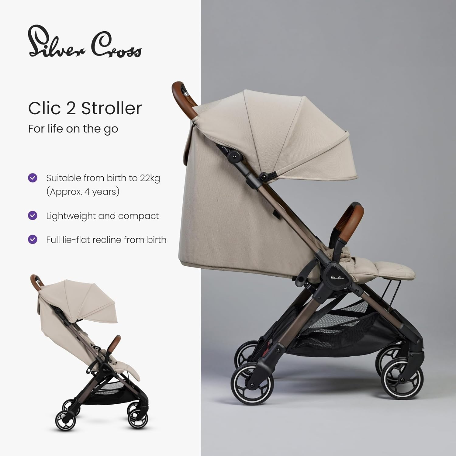 Ultra Compact One-Hand Fold Travel Pushchair Lie-Flat Newborn–4Y 22kg