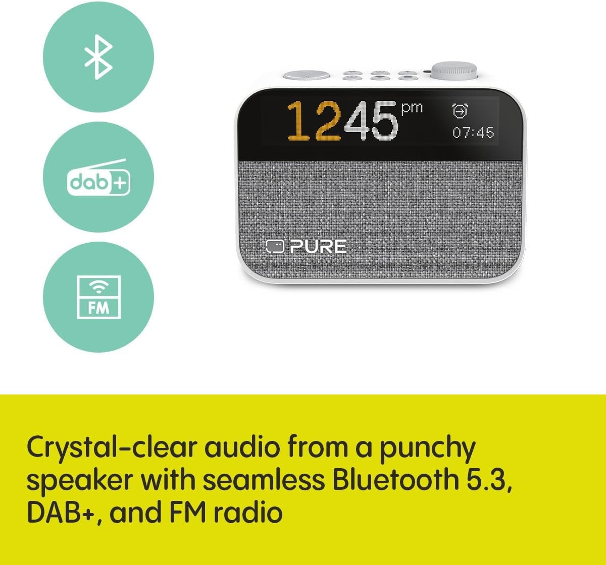 White Bluetooth Alarm Clock DAB FM Radio White Noise Wake Light Bedside