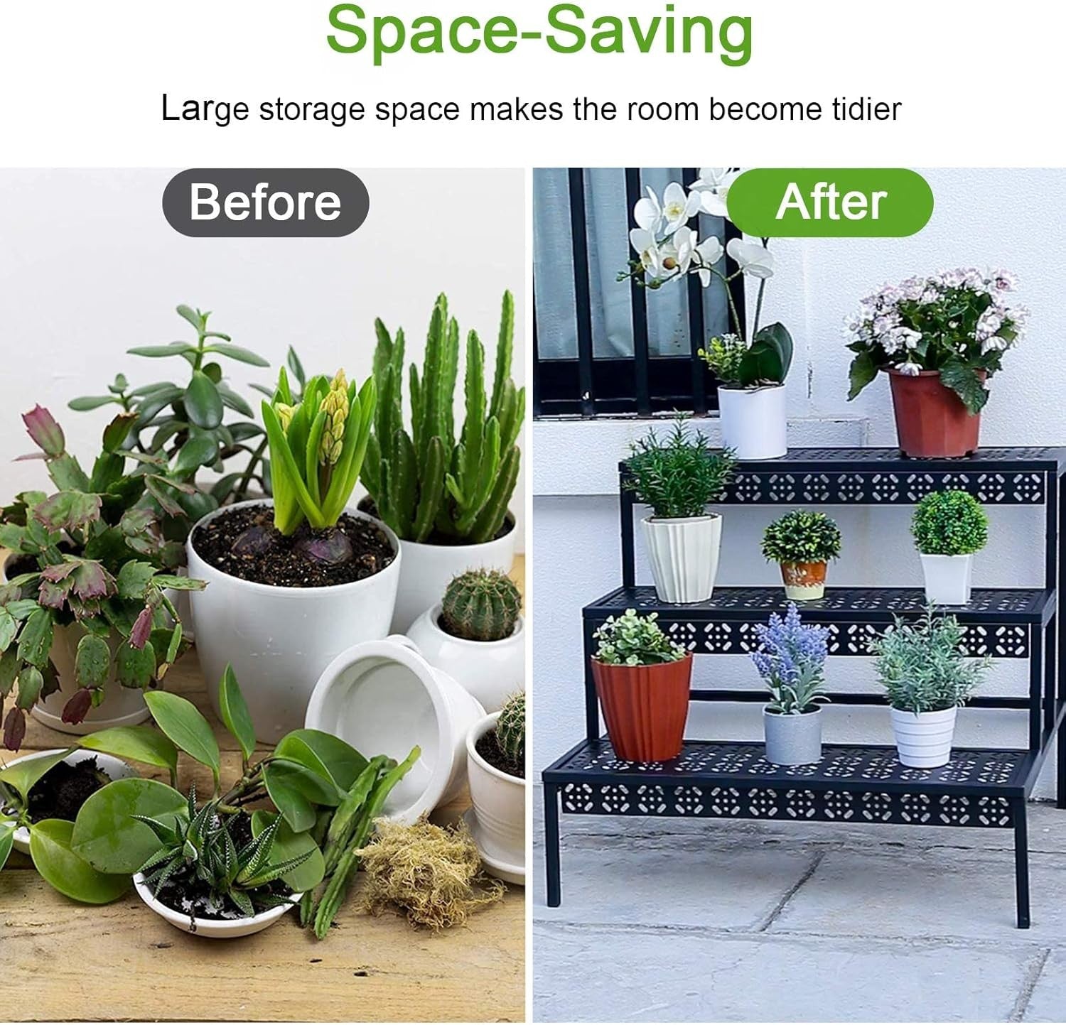 3 Tier Black Metal Plant Stand Indoor Outdoor Garden Flower Pot Display Rack
