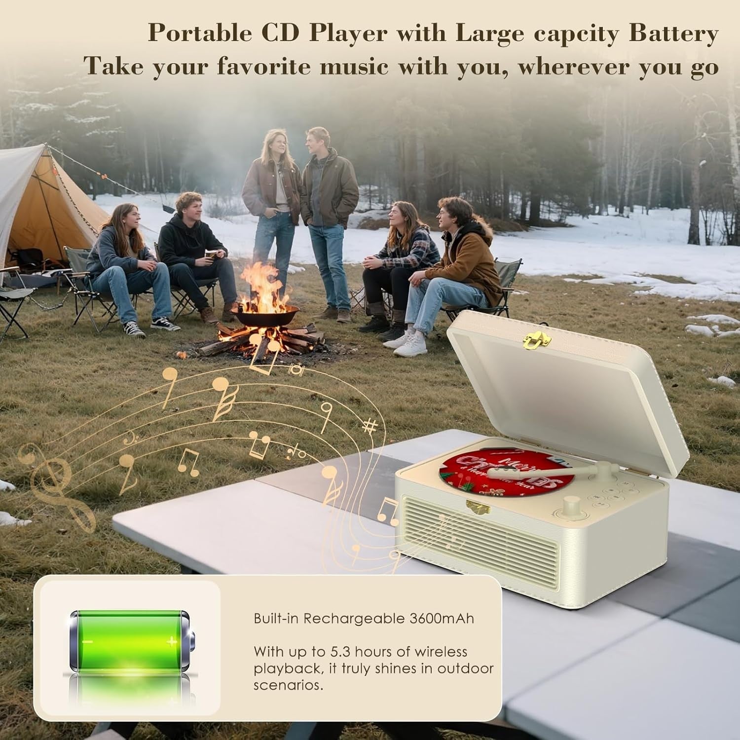 Retro Bluetooth CD Player FM Radio USB AUX HiFi Speakers White PU