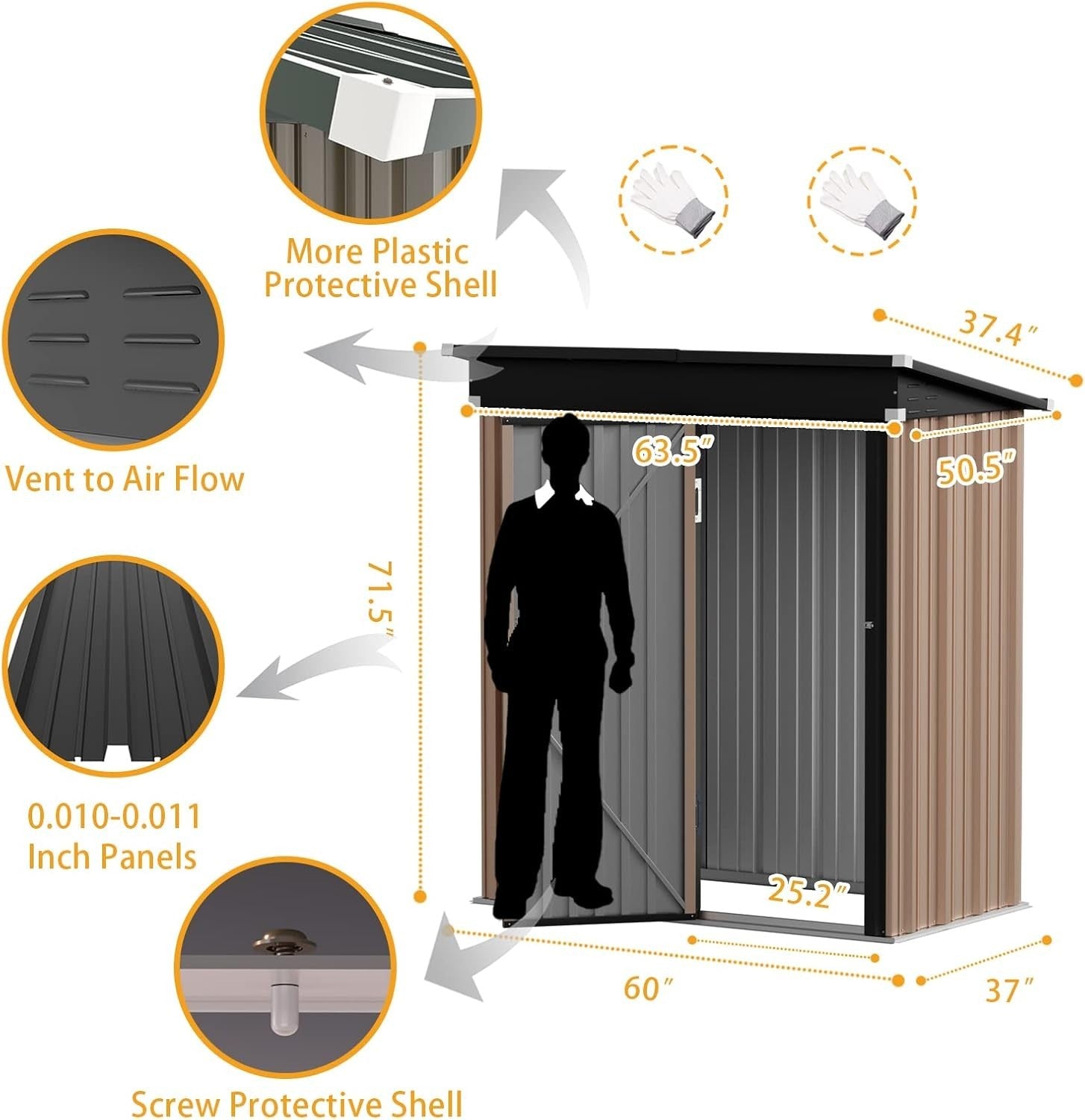 Metal Garden Shed 5x3ft Outdoor Waterproof Storage with Lockable Door Brown