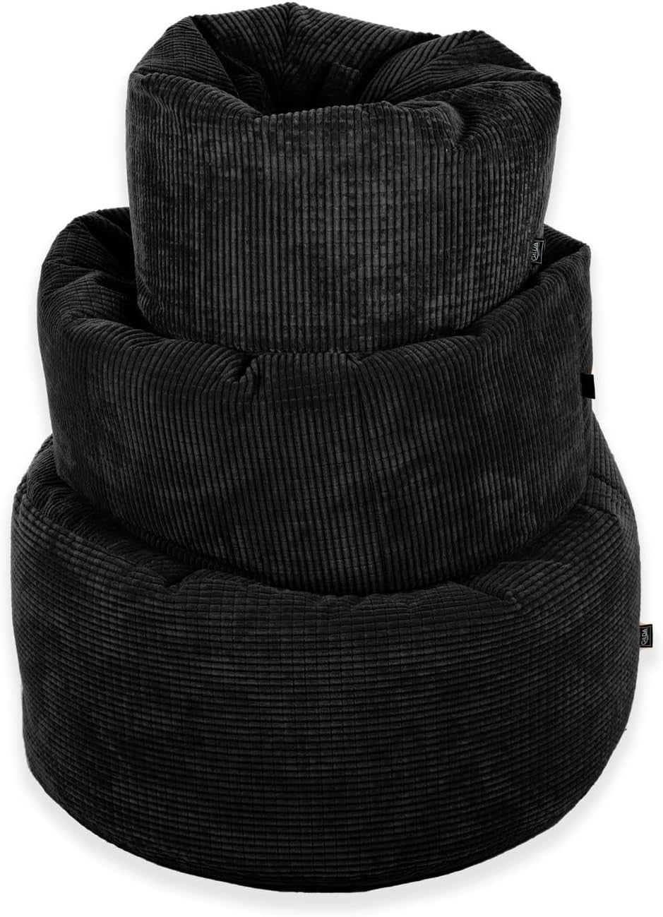 Giant Corduroy Bean Bag Chair Black – XL Soft Seat for Adults & Teens