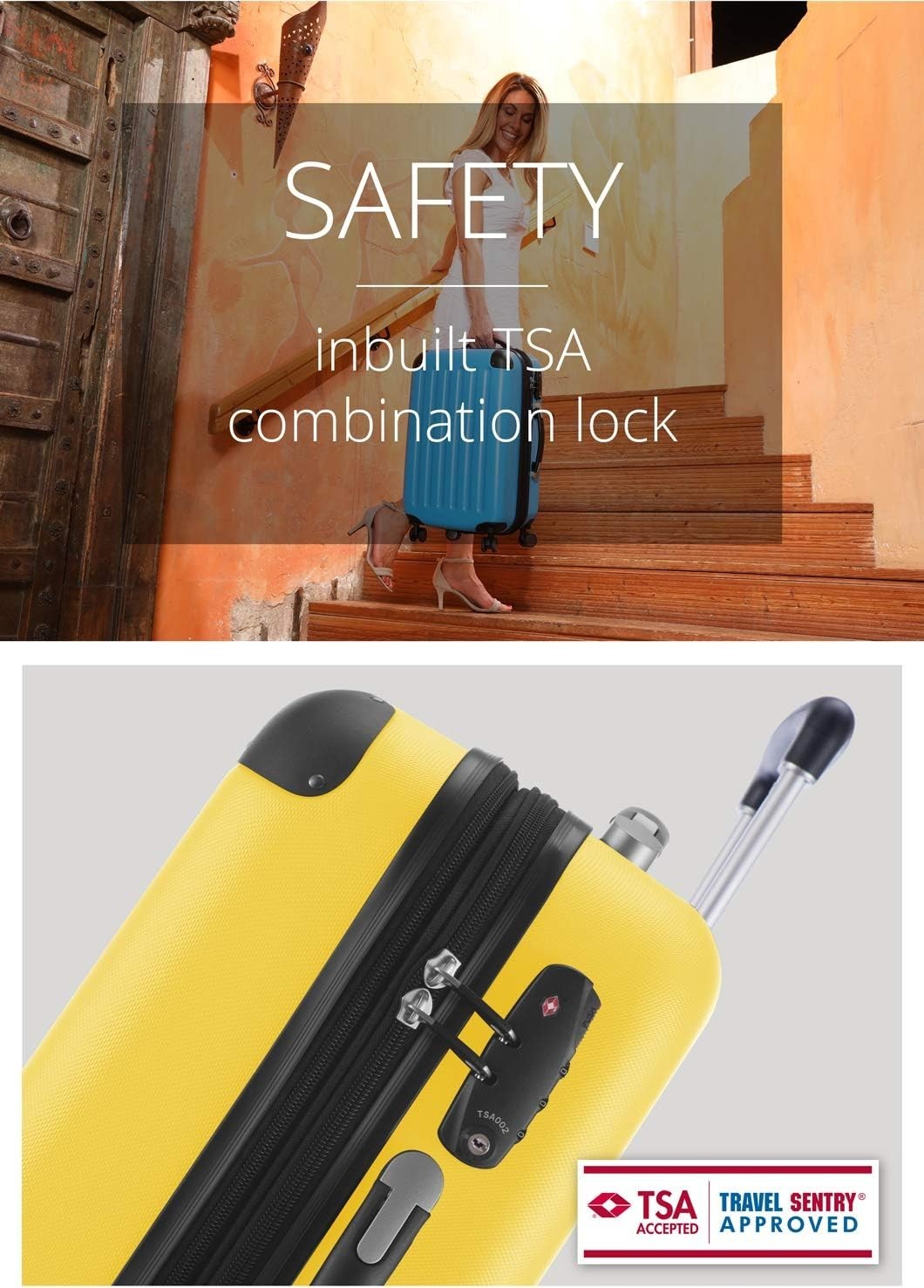 55cm Cabin Hard Shell Suitcase Expandable Spinner Wheels TSA Lock Carry On