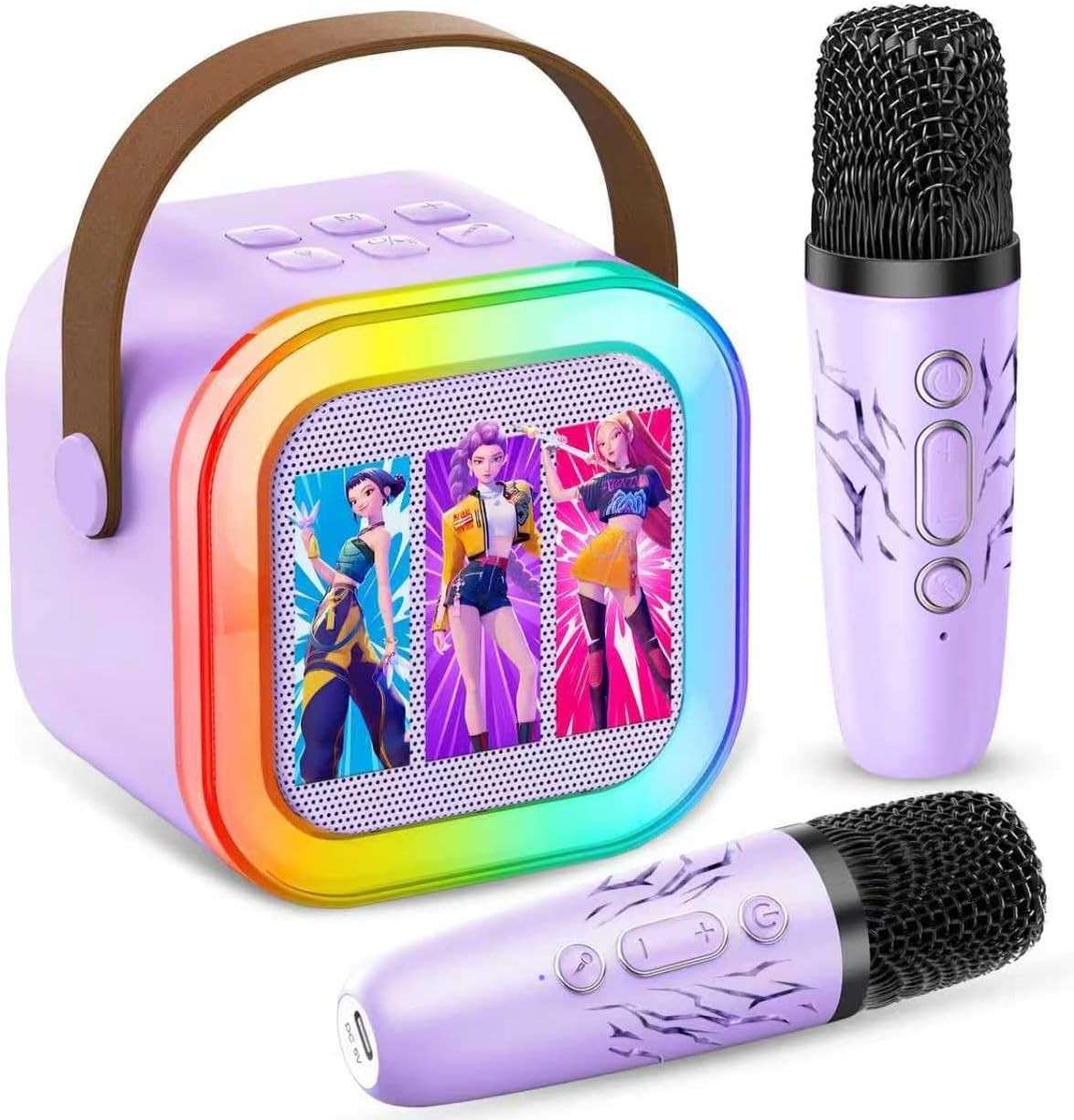 Kids Karaoke Machine Bluetooth Speaker 2 Wireless Mics LED