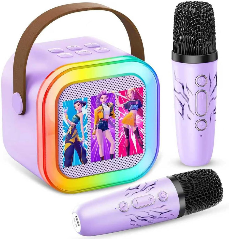Kids Karaoke Machine Bluetooth Speaker 2 Wireless Mics LED