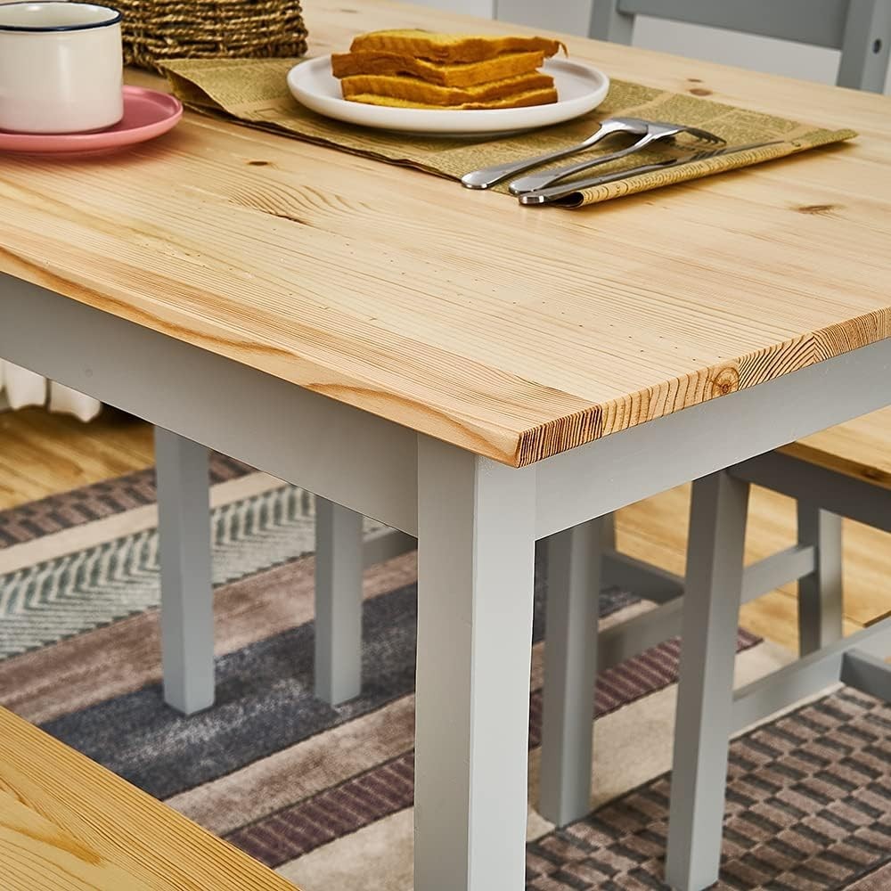 Solid Pine Dining Table & 4 Chairs Set | Durable Kitchen Furniture Grey