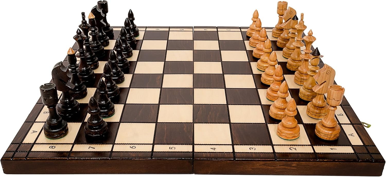 48cm Luxury Wooden Chess Set – Handcrafted Burned Board & Clear Readable Pieces