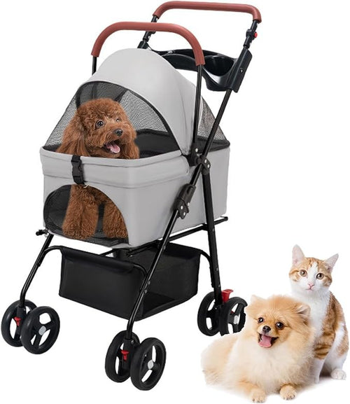 Pet Stroller Folding 4 Wheel Dog Cat Pushchair Small Medium Pets Travel Pram
