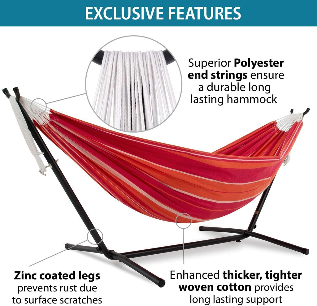Double Cotton Hammock with Stand – 2 Person 280cm Frame, Indoor Outdoor Relax