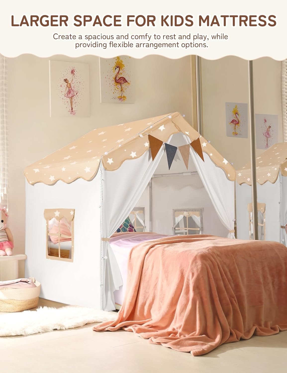 Kids Star Play Tent Bed Canopy with Lights Padded Princess House