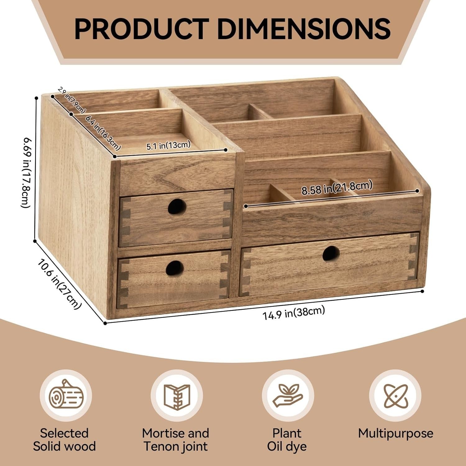 Large Wooden Makeup Organizer with 3 Drawers & 8 Compartments – Cosmetic Storage