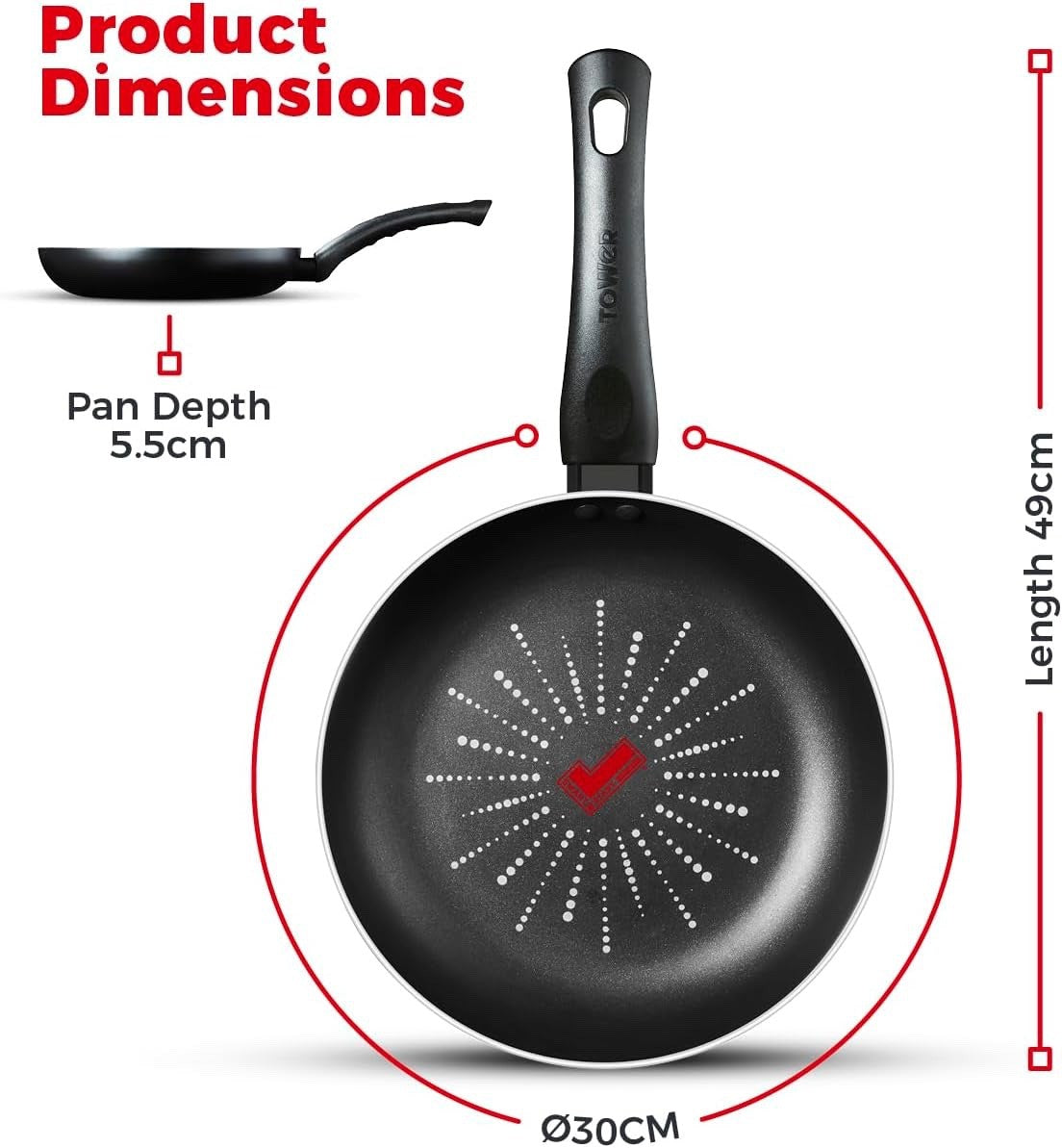 30cm Black Smart Start Non-Stick Frying Pan, Easy Clean, Oven Safe, PFOA-Free