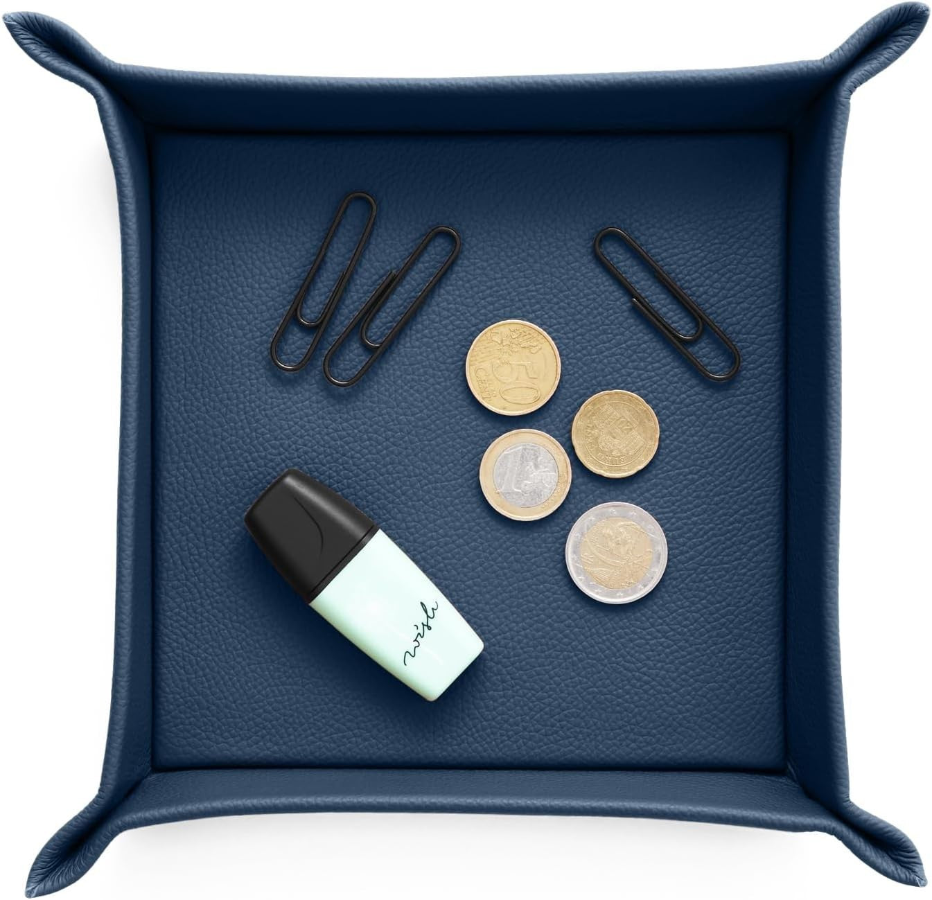 Leather Valet Tray Blue – Desk Organiser for Keys, Coins & Jewellery