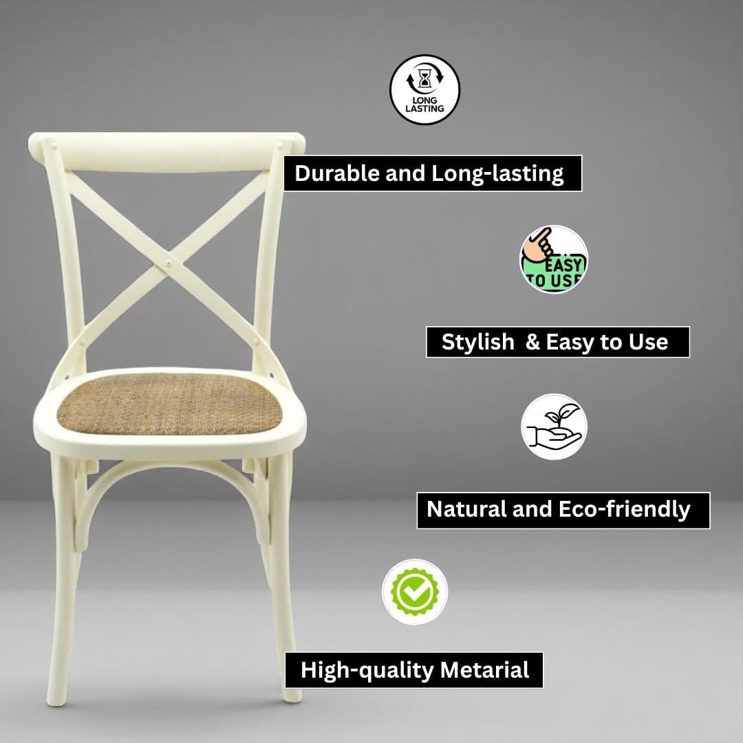 Cream Cross Back Dining Chair Oak Wood Rattan Seat Cafe Kitchen Restaurant
