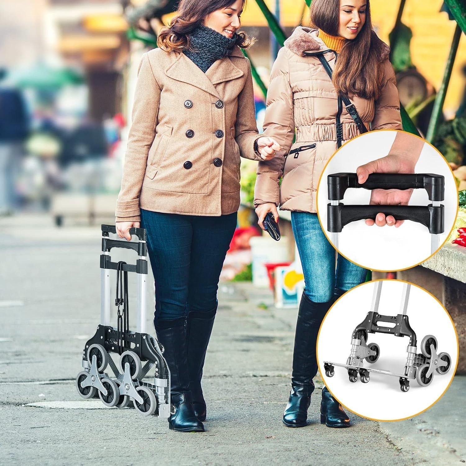 Folding Stair Climbing Hand Truck 80kg 10 Wheel Adjustable Handle Trolley