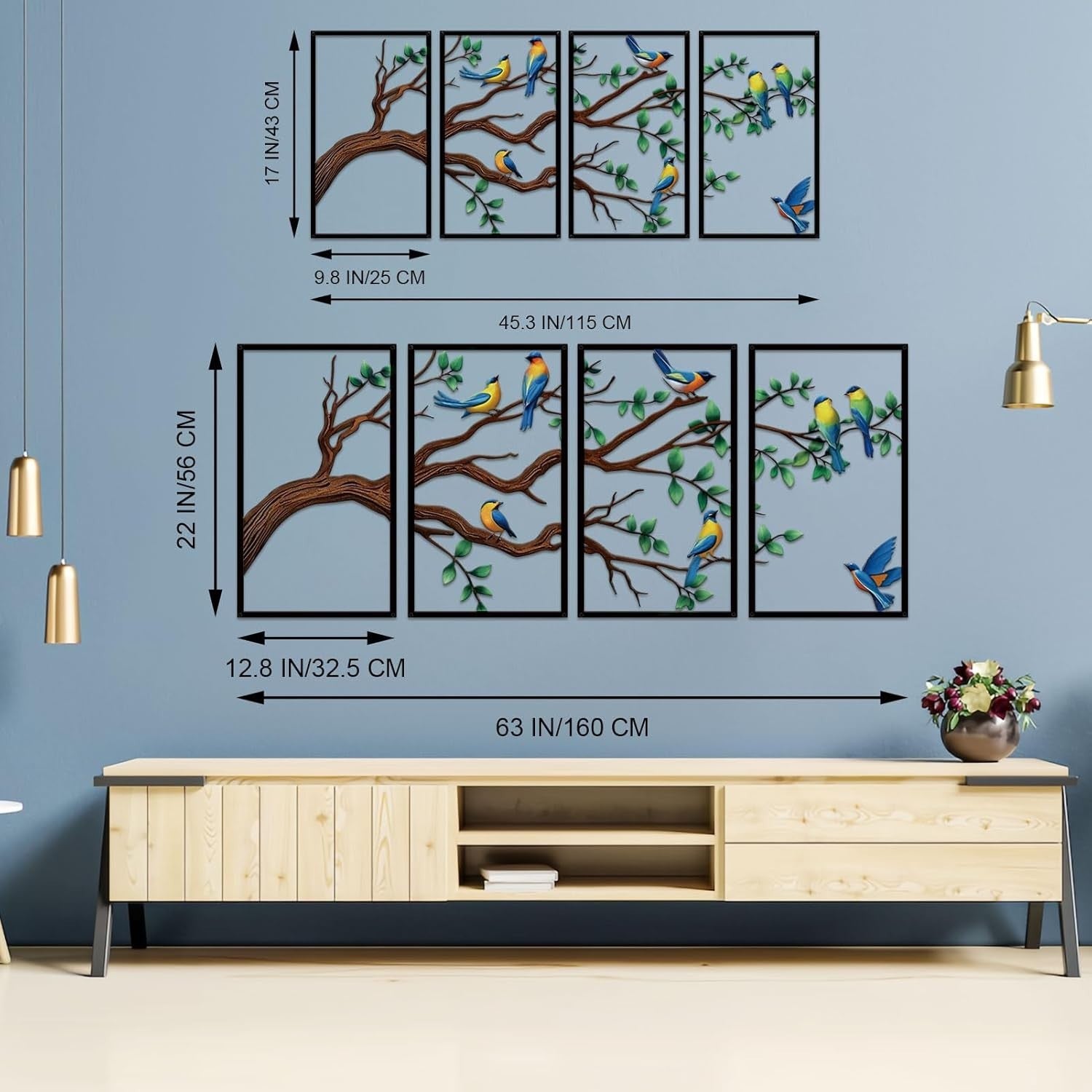4Pc Metal Birds Branch Wall Art Tree of Life Outdoor Indoor Decor