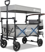 Grey Kids Folding Wagon with Canopy Shockproof Wheels 100kg Family Transport