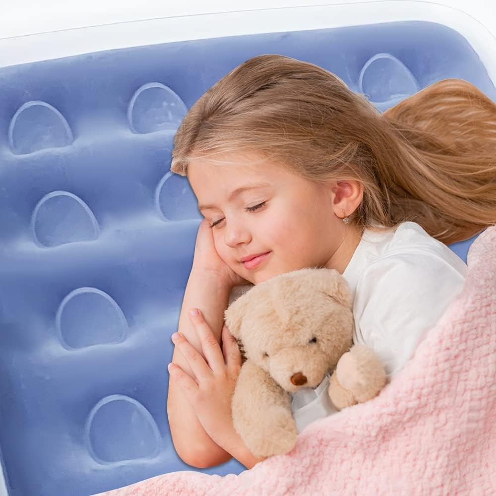 Inflatable Kids Travel Bed with Rails & Electric Pump | Toddler Mattress