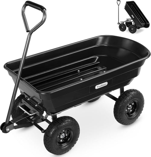 Heavy Duty Garden Dump Cart 75L Wagon Tipping Truck 250kg Load Pneumatic Wheels
